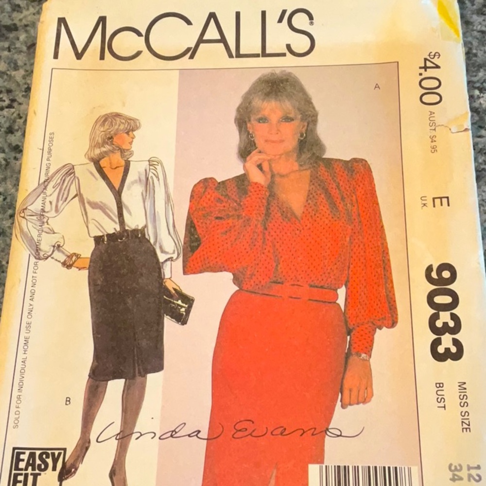 McCalls 1983 vintage pattern #9033 featuring Dynasty star Linda Evans size 12